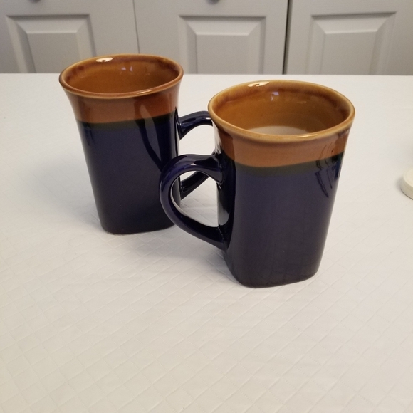 Set Of 2 Royal Norfolk Square 2-Tone Flared-Rim Stoneware Mug 14 oz Blue/Brown - Picture 3 of 6